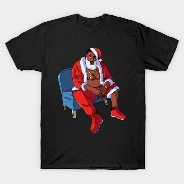 Black Santa Claus Gangster Christmas T-Shirt by Noseking